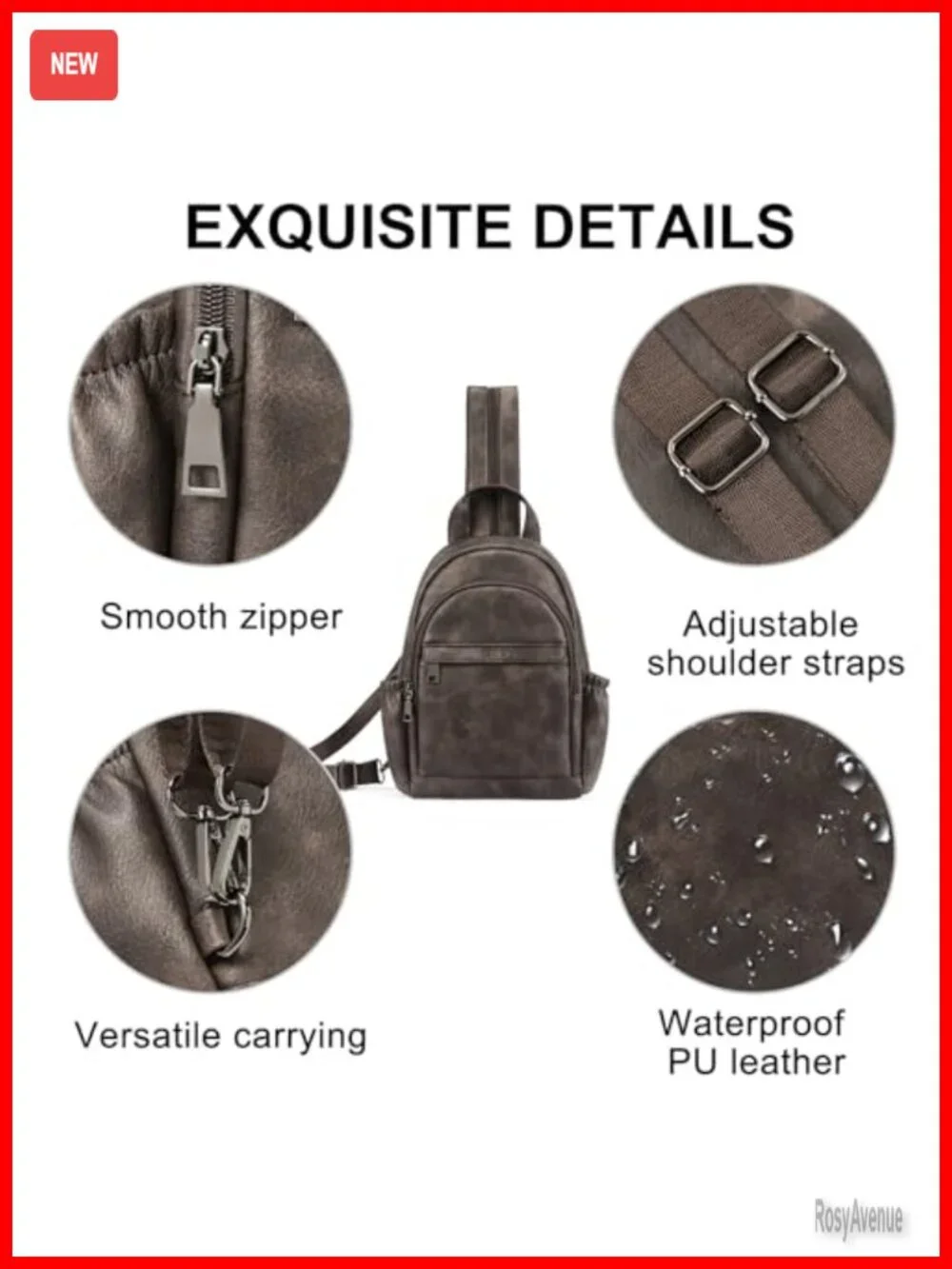 Convertible PU Leather Sling Backpack Crossbody Bag Travel Purse